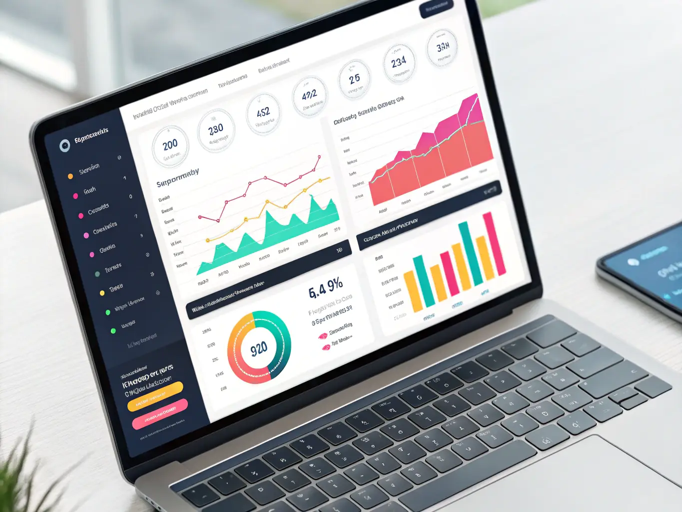 A data analytics dashboard displaying key performance indicators (KPIs) and trends, highlighting the insights gained through AI-driven data analysis.